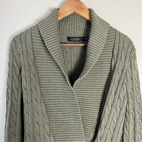 Lauren Ralph Lauren Green Cable Knit Buckled Sweater Size Medium Women’s Cotton - Picture 3 of 9